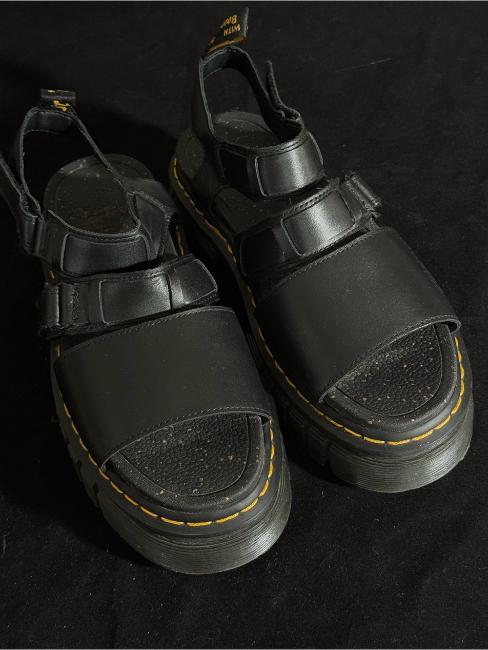 Dr. Martens Black Leather Ricki 3 Strap Sandals Women 11 US